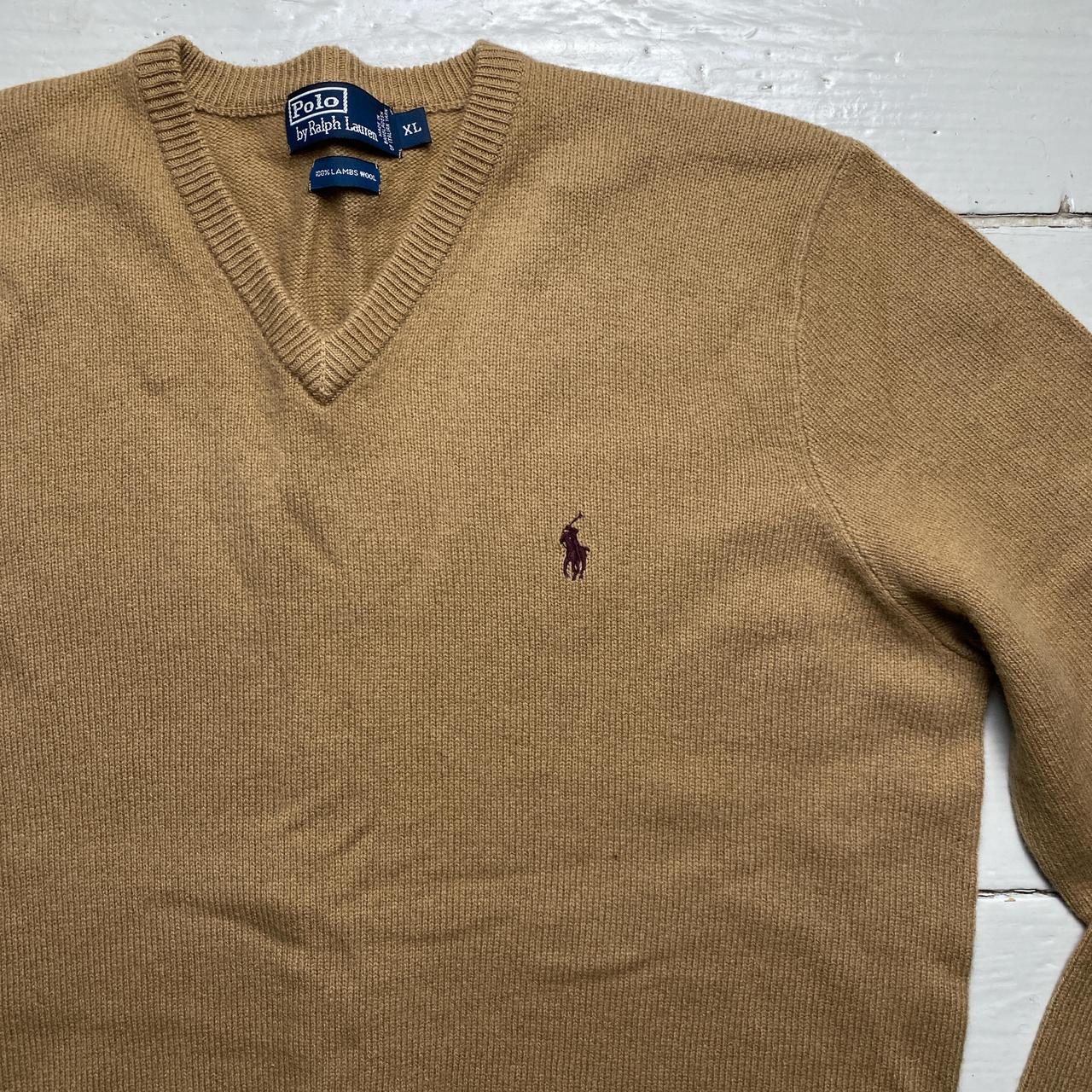 Ralph Lauren Polo Lambs Wool Brown V Neck Jumper