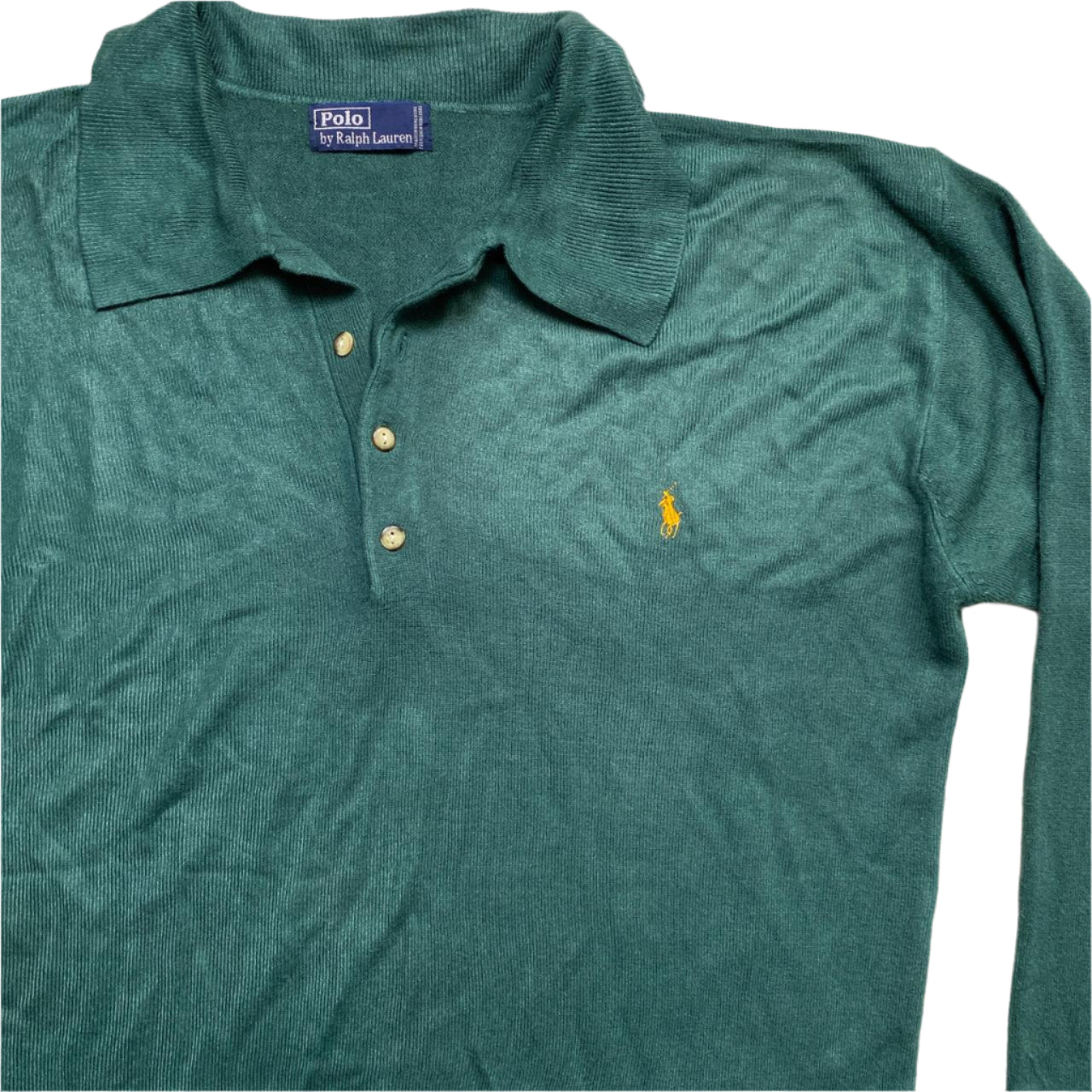 Ralph Lauren Vintage Green and Orange Pony Merino Wool Polo Shirt (XL)