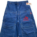 Criminal Damage Vintage Navy Baggy Cargo Carpenter Red Embroidery Jeans (34W)