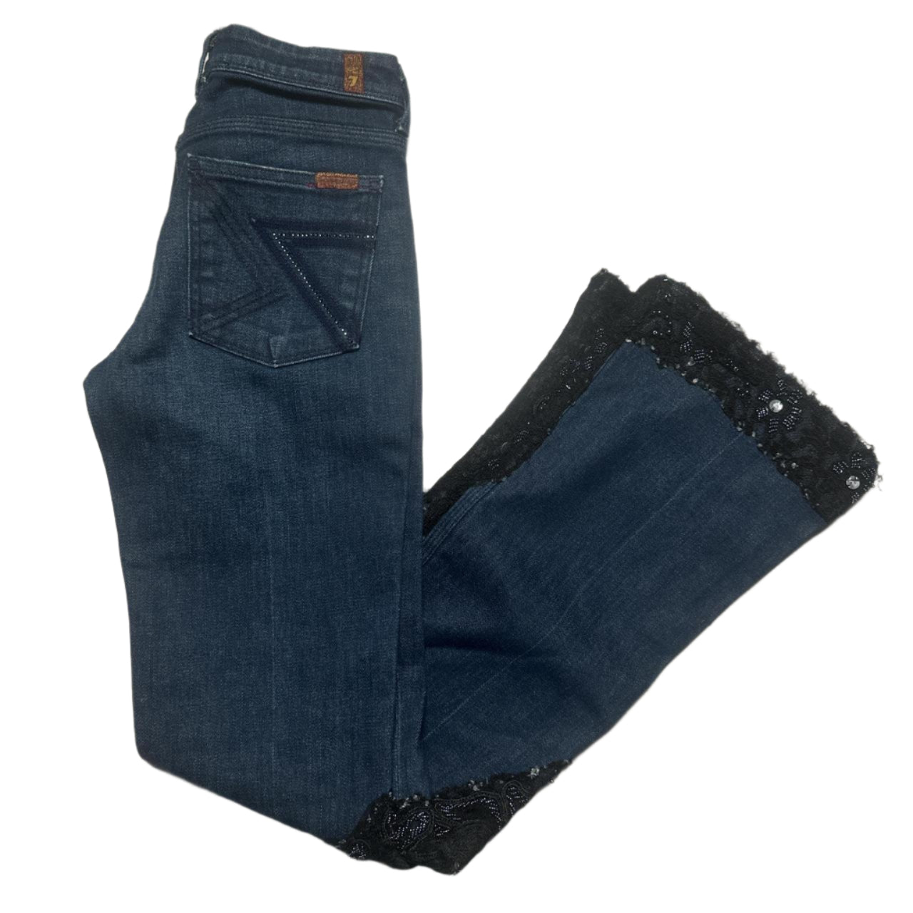7 For All Mankind Lace and Denim Flared Womens Jeans (W 27)