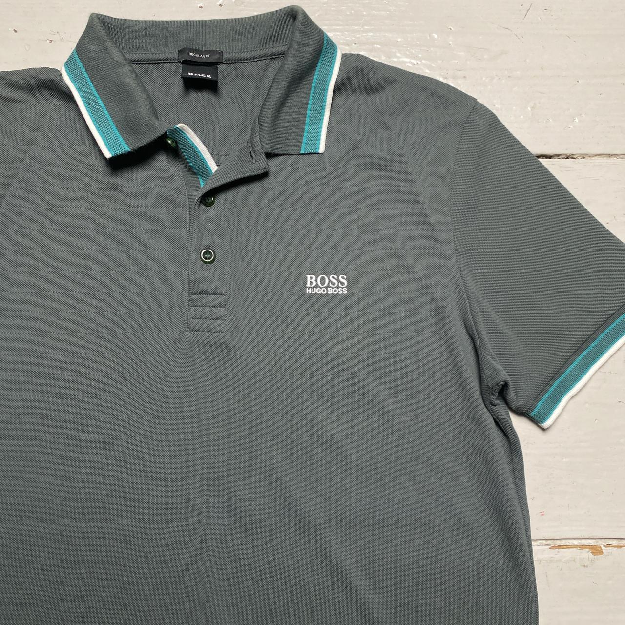 Hugo Boss Grey White and Blue Polo Shirt