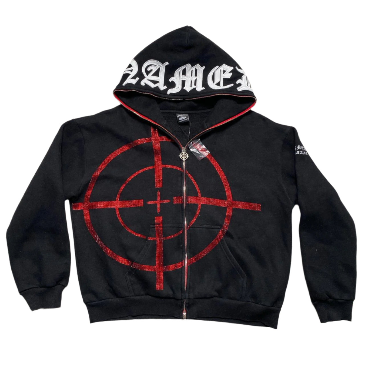 Named Collective Mission Target Diamante Rhinestone Black and Red Hoodie (M)