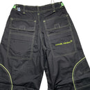 Criminal Damage Cargo Parachute Baggy Combat Trousers Black and Green Contrast Stitch (M)