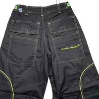 Criminal Damage Cargo Parachute Baggy Combat Trousers Black and Green Contrast Stitch (M)
