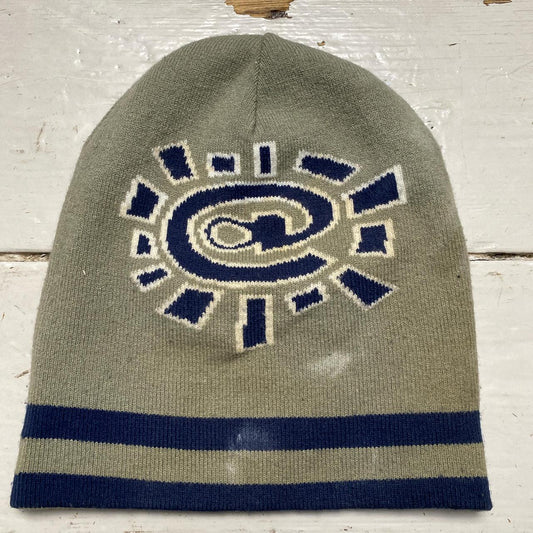 Always Do What You Should Do Khaki Green and Navy Blue Striped Reversible Beanie Hat