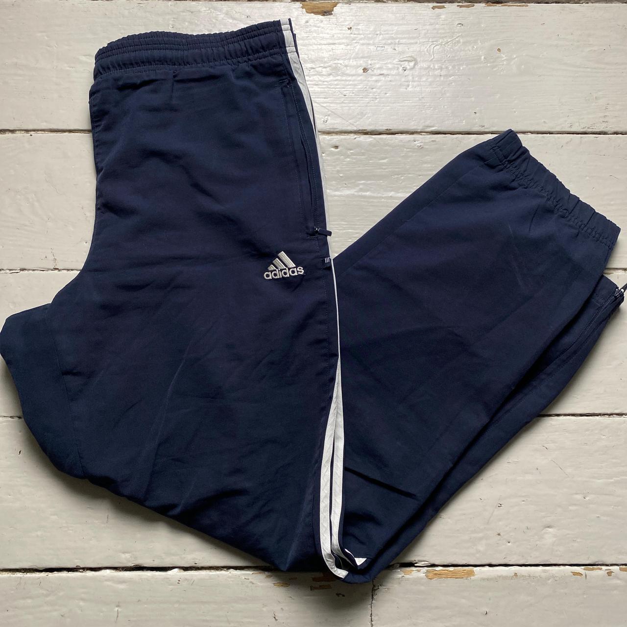 Adidas Navy and White Baggy Trackpant Shell Bottoms