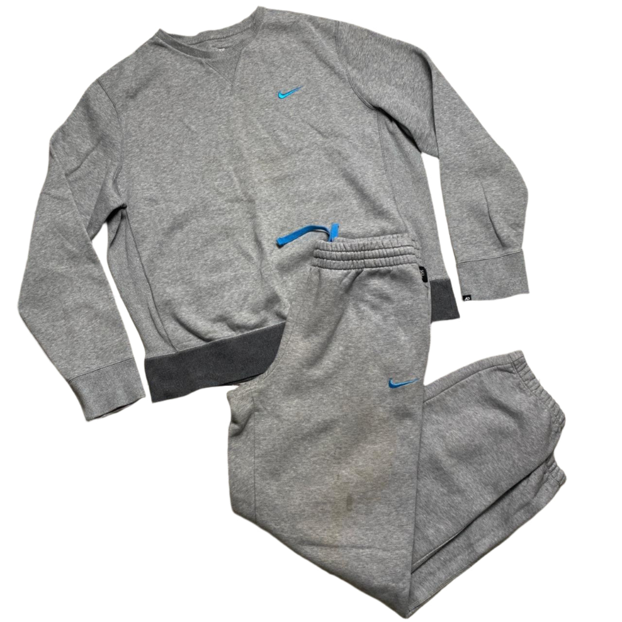 Nike Athletic Department Vintage y2k Grey and Blue Swoosh Jumper and Joggers Set Tracksuit (L)
