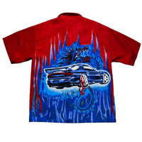 Dragon Japanese Car Mazda Y2K Short Sleeve Red and Blue Shirt (XL)