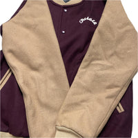 Palace Wool Burgundy and Sand Tan Brown Varsity Bomber Jacket (L)