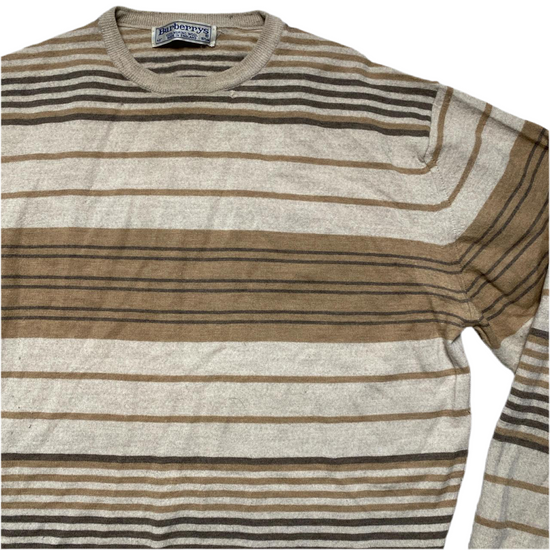 Burberry Burberrys Vintage 90’s Merino Wool Striped Cream and Brown Jumper (L)