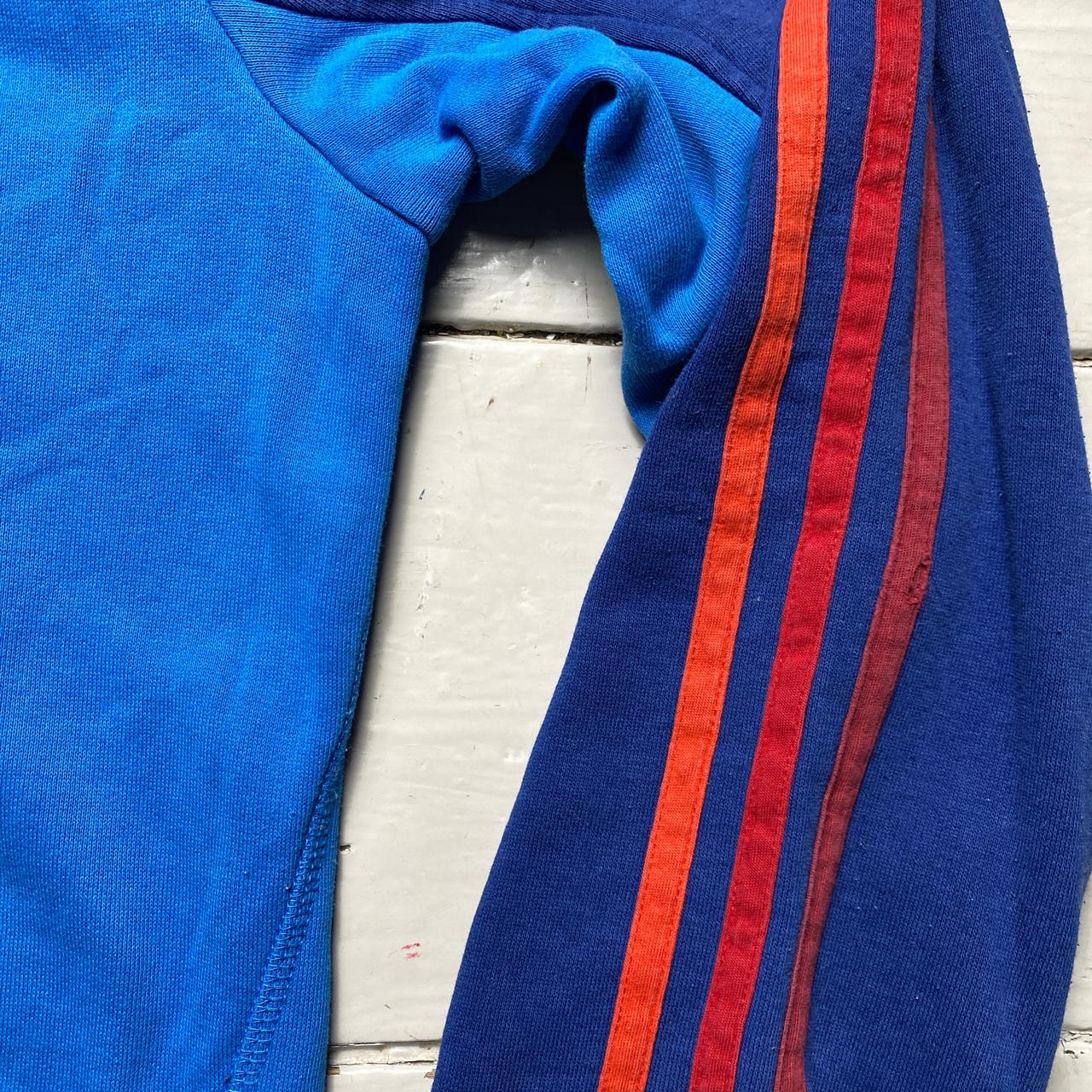 Adidas Performance Essentials Blue Two Tone Orange Red Stripes Hoodie