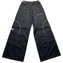 Criminal Damage Cargo Parachute Baggy Combat Trousers Black and Green Contrast Stitch (M)