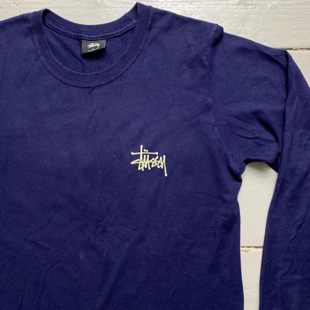 Stussy Navy and Cream White Long Sleeve T Shirt