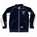 Ecko UNLTD Vintage Velour Navy Baby Blue and White Tracksuit Jacket (M)