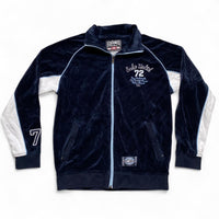 Ecko UNLTD Vintage Velour Navy Baby Blue and White Tracksuit Jacket (M)
