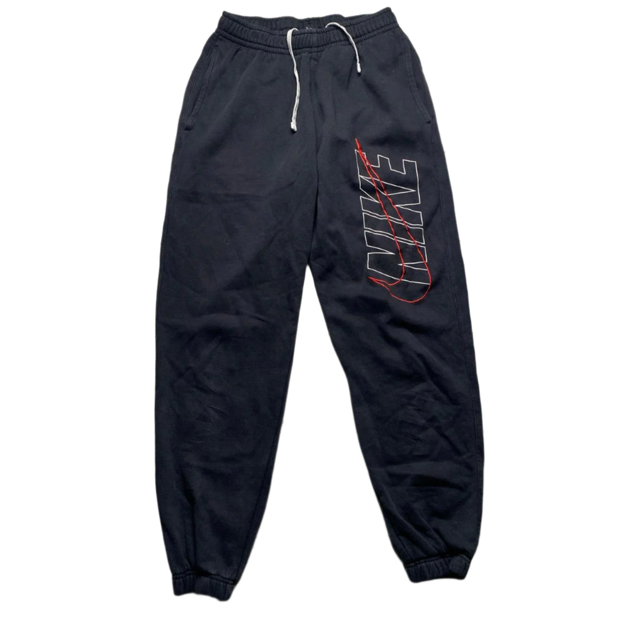 Nike Club Swoosh Spellout Black White and Red Embroidery Joggers (S)