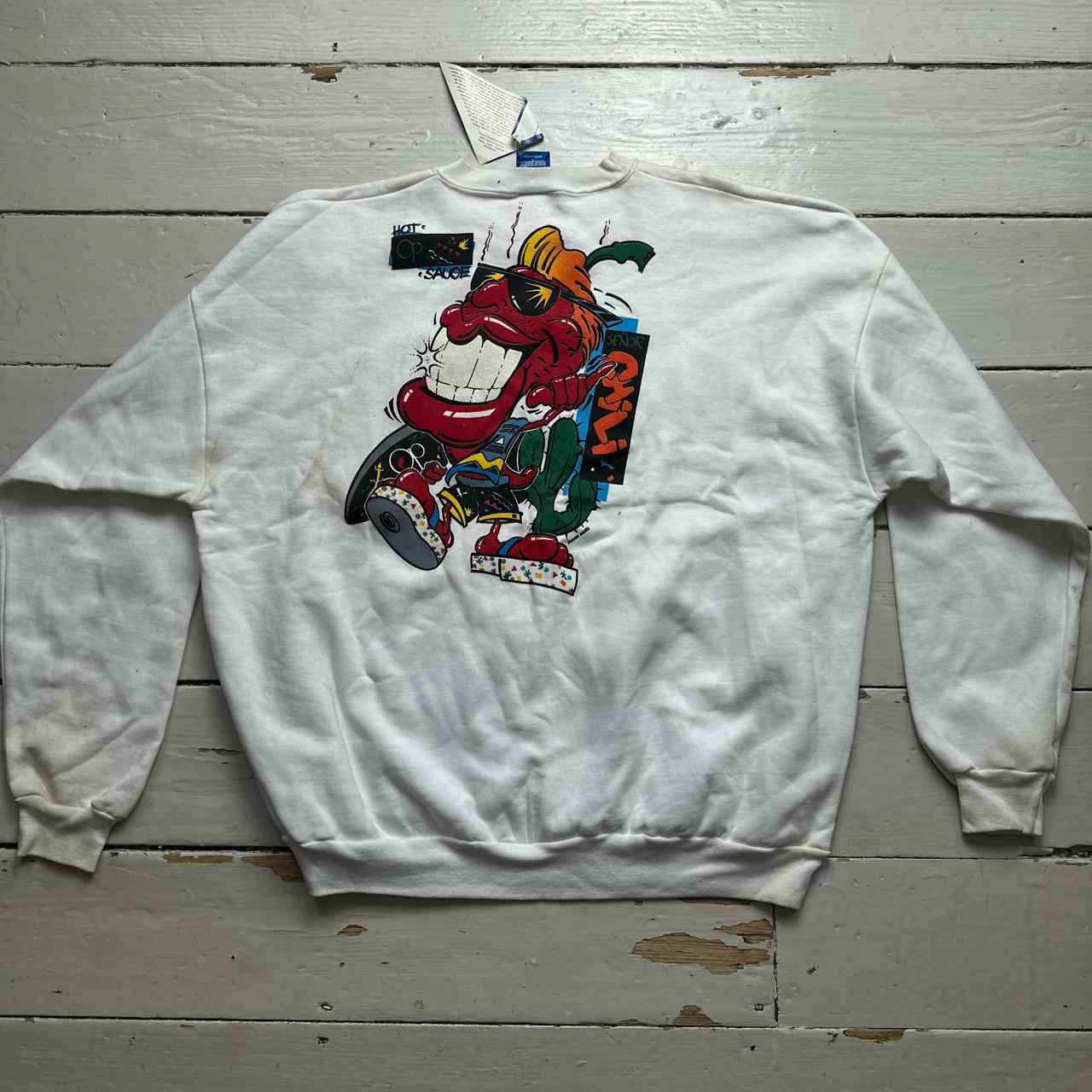 Ocean Pacific Vintage White Senor Chili Surfer Cartoon Jumper