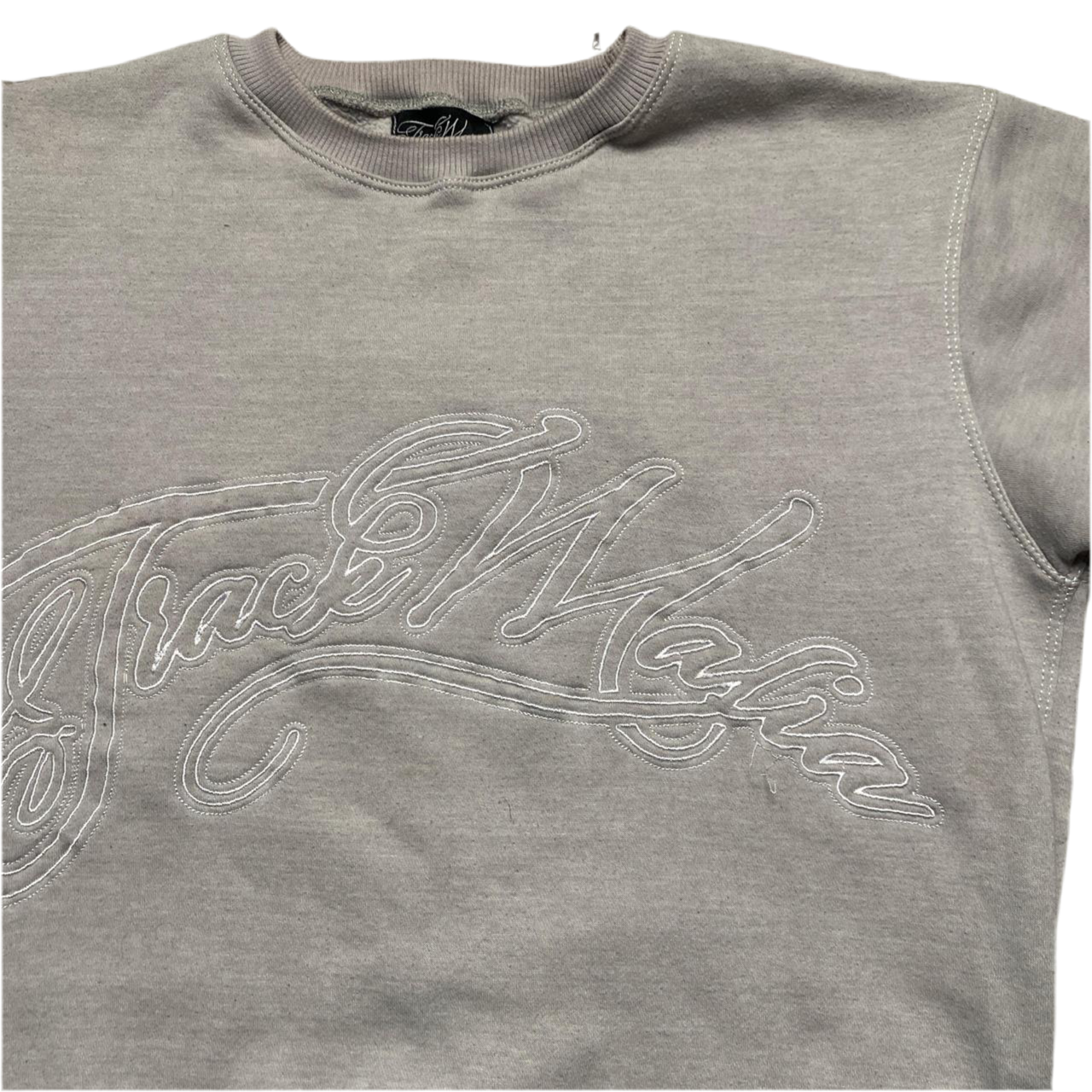 Track Mafia Grey and White Embroidery Stitch Jumper (M)