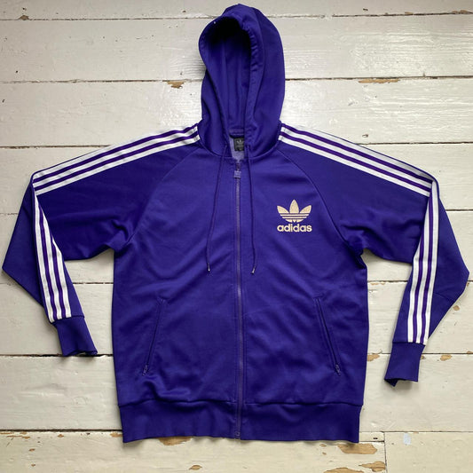 Adidas Purple and White Stripe Zip Hoodie