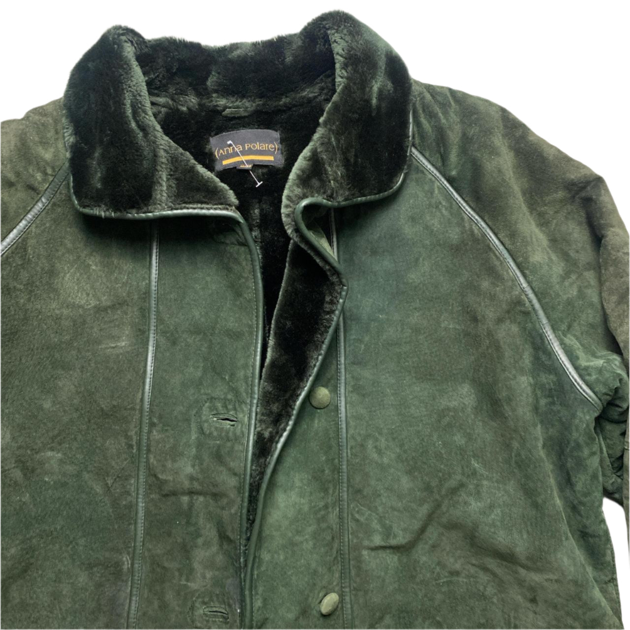 Anna Polare Vintage Green Sheepskin Fur Lined Coat (XL)
