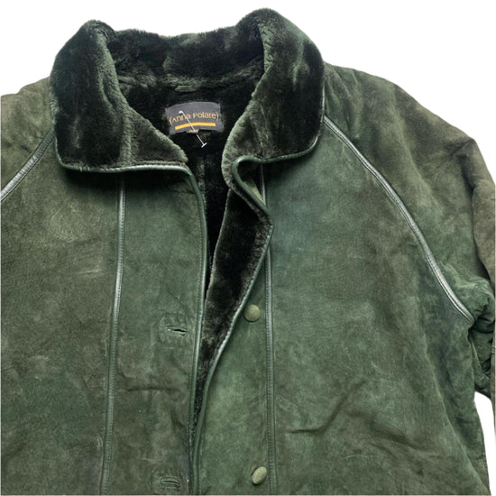 Anna Polare Vintage Green Sheepskin Fur Lined Coat (XL)