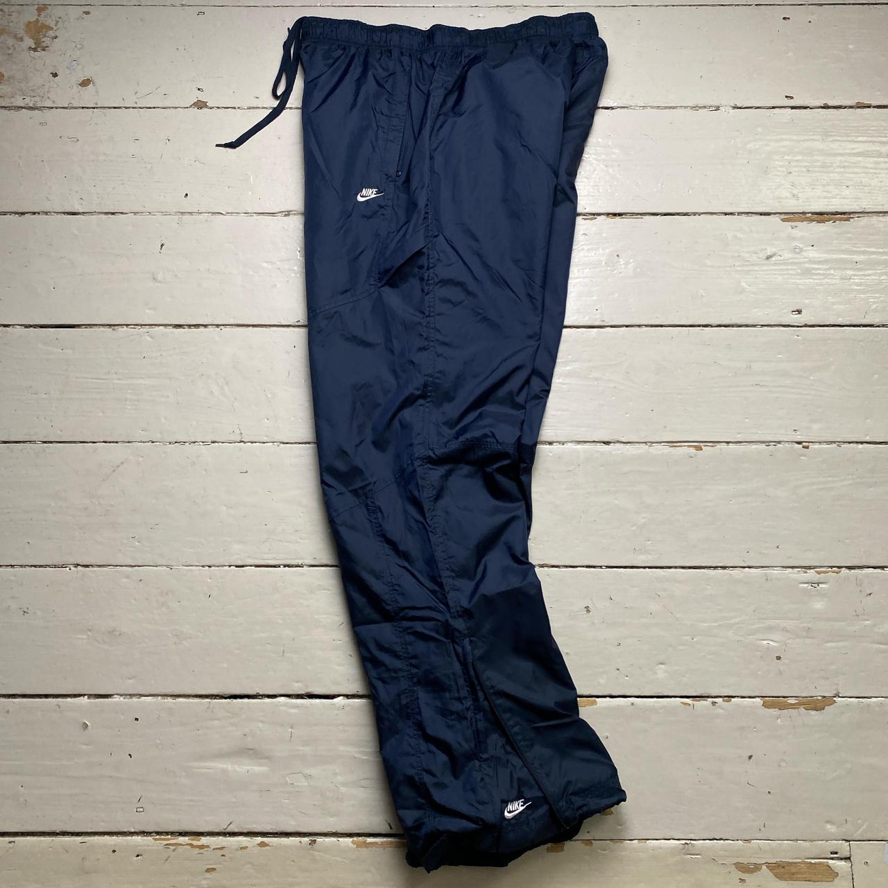 Nike Navy and White Shell Trackpant Baggy Bottoms