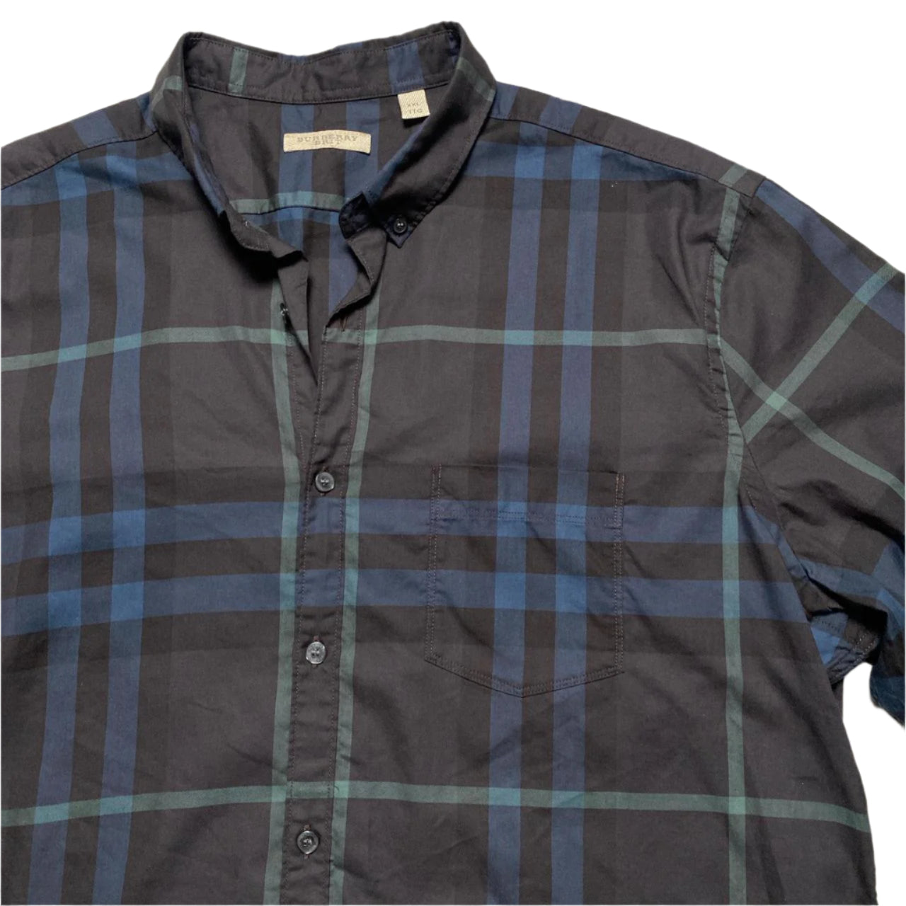 Burberry Brit Nova Check Blue Black and Green Long Sleeve Shirt (2XL)