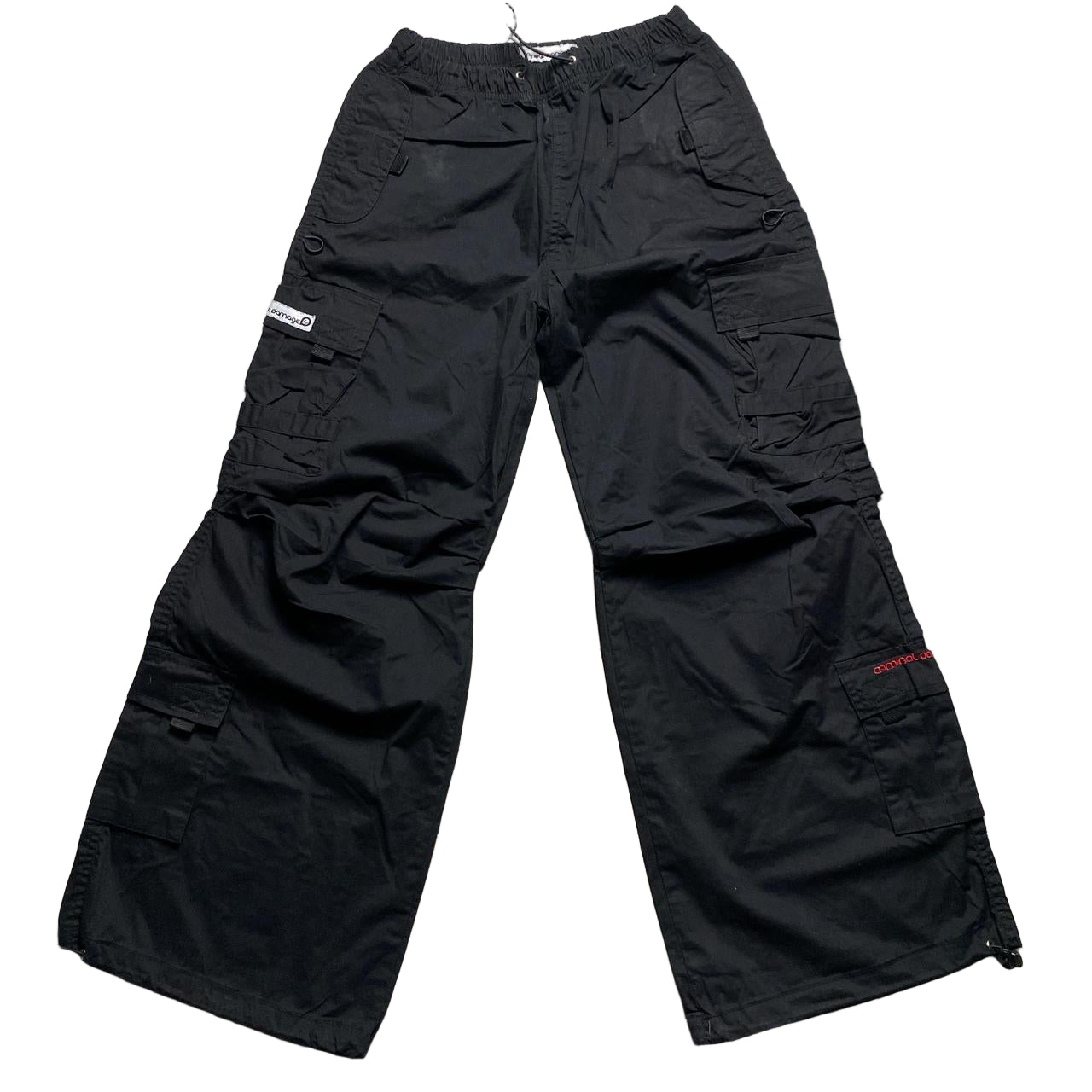 Criminal Damage Black and Red Cargo Baggy Combat Trousers (S)