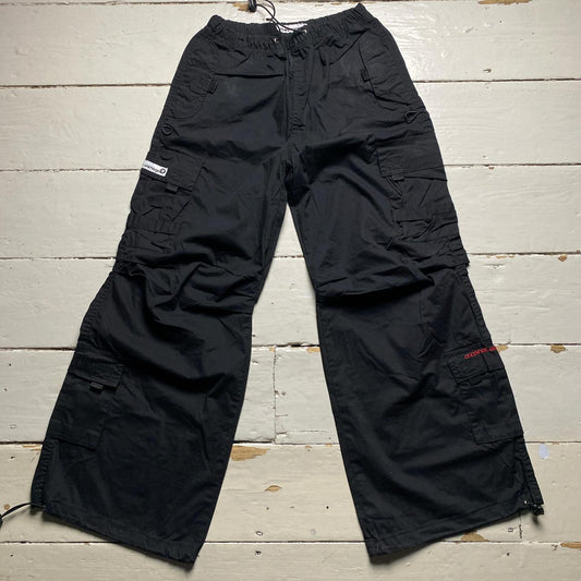 Criminal Damage Black and Red Cargo Baggy Combat Trousers