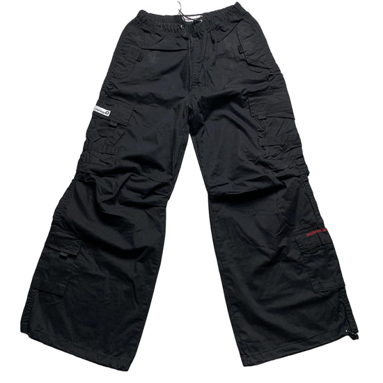 Criminal Damage Black and Red Cargo Baggy Combat Trousers (S)