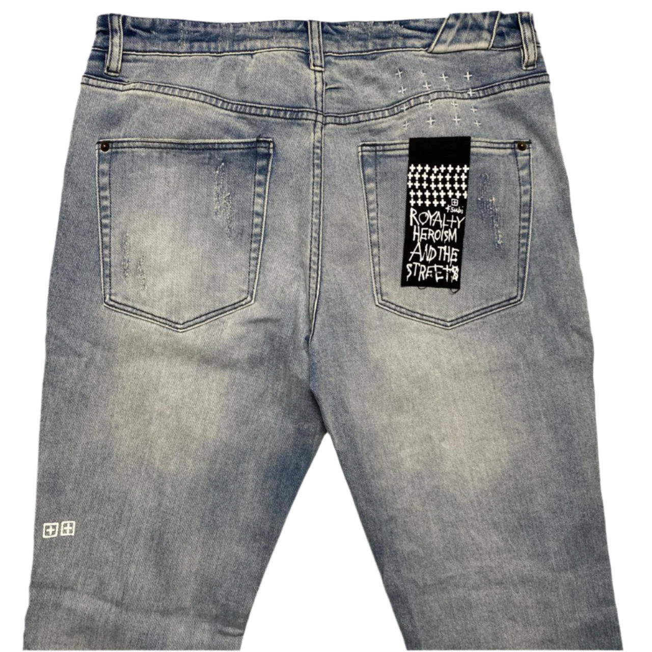 Ksubi Light Blue Custom AJ Tracey Revenge Grateful Dead Slim Distressed Jeans (W 34)