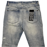 Ksubi Light Blue Custom AJ Tracey Revenge Grateful Dead Slim Distressed Jeans (W 34)