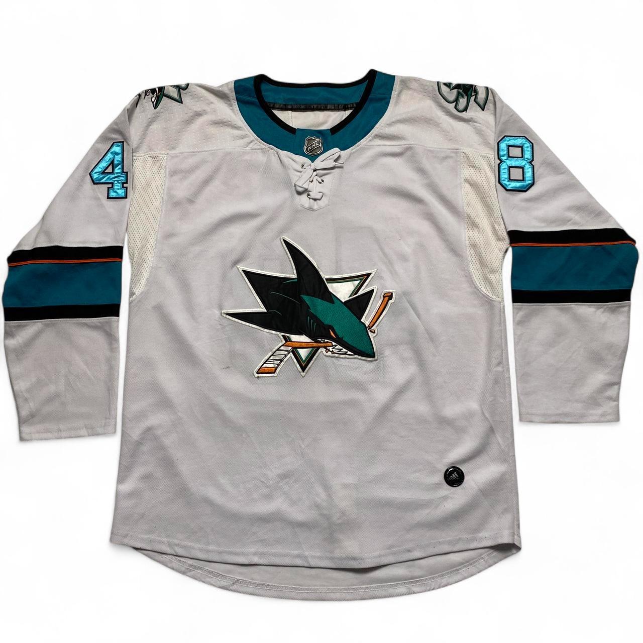 San Jose Sharks Hertl 48 White and Blue Hockey NHL Jersey (XL)