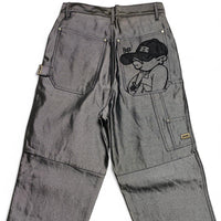 School Of Hard Knocks Vintage Y2K 90’s Shiny Metallic Silver Denim Baggy Hip Hop Jeans Graffiti B Boy Char