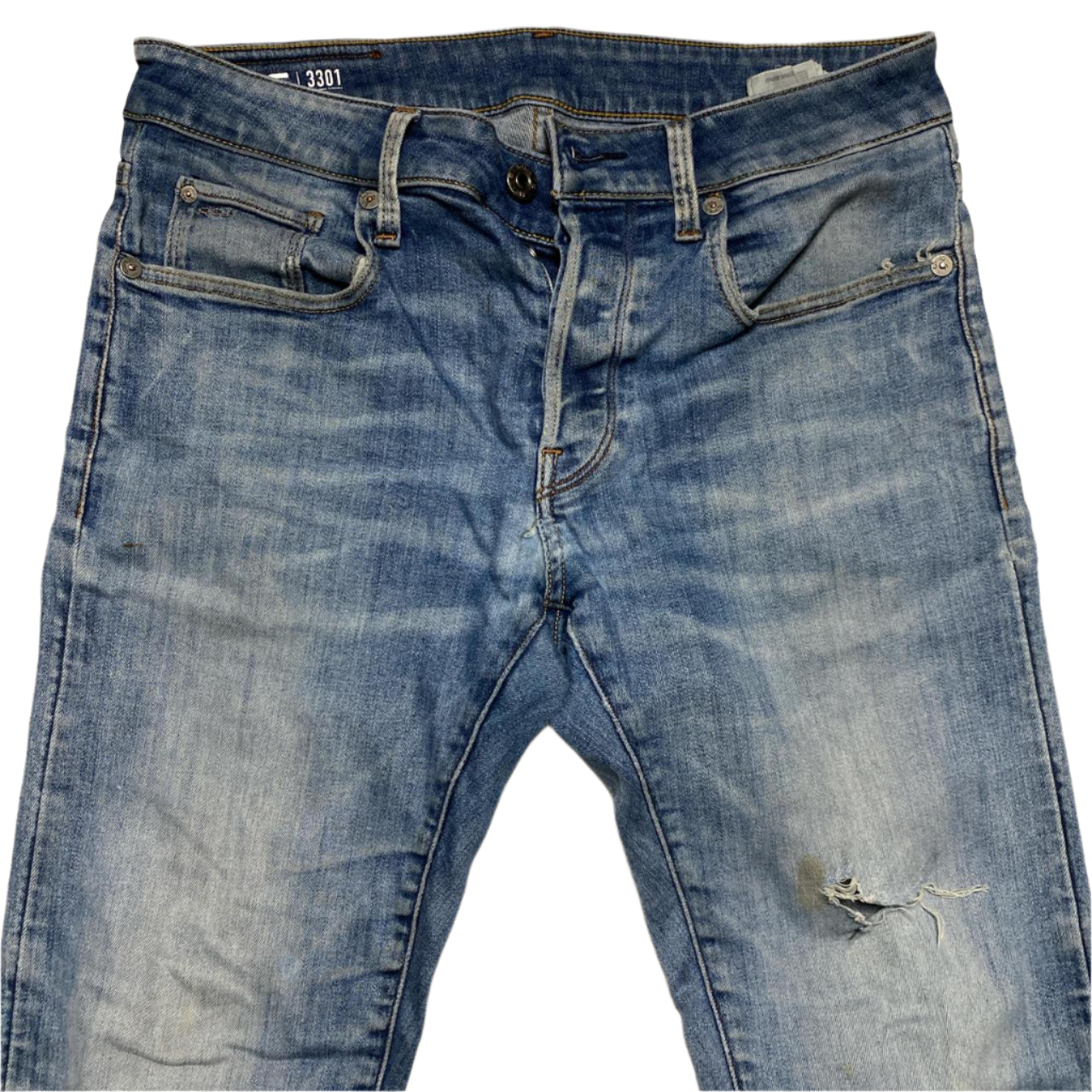 G Star 3301 Distressed Light Blue Slim Jeans (W 29)