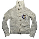 Evisu Vintage Wool Cream Button Up Embroidery Heron Jumper (L)