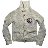 Evisu Vintage Wool Cream Button Up Embroidery Heron Jumper (L)