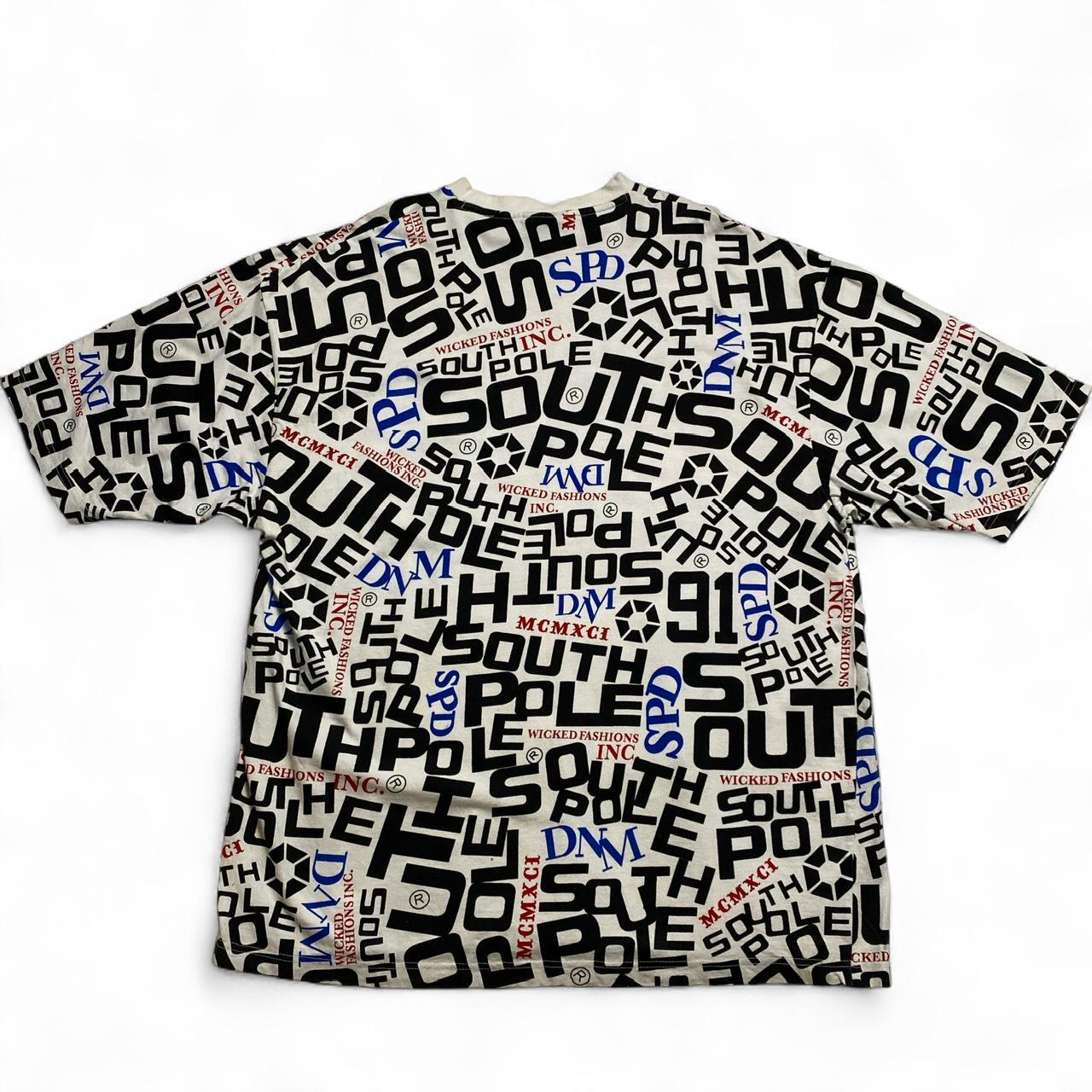South Pole White Black Blue and Red Vintage 90’s y2k All Over Prints T Shirt (2XL)