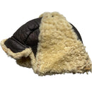 Sheepskin Leather Vintage Dog Ear Trapper Hat Brown and Cream
