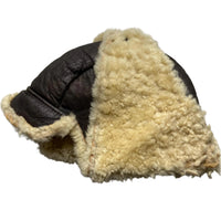 Sheepskin Leather Vintage Dog Ear Trapper Hat Brown and Cream