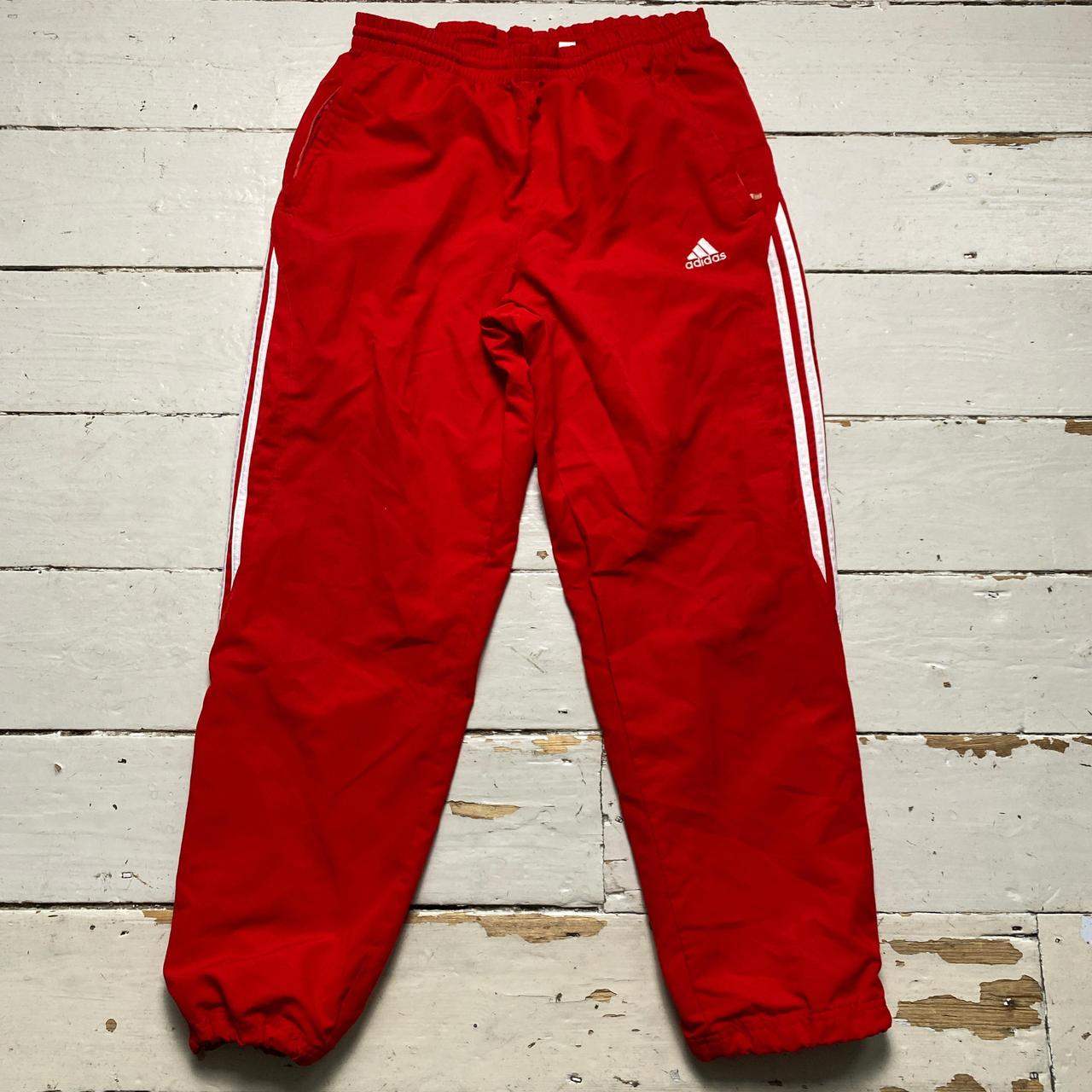Adidas Red and White Stripes Shell Baggy Trackpant Bottoms