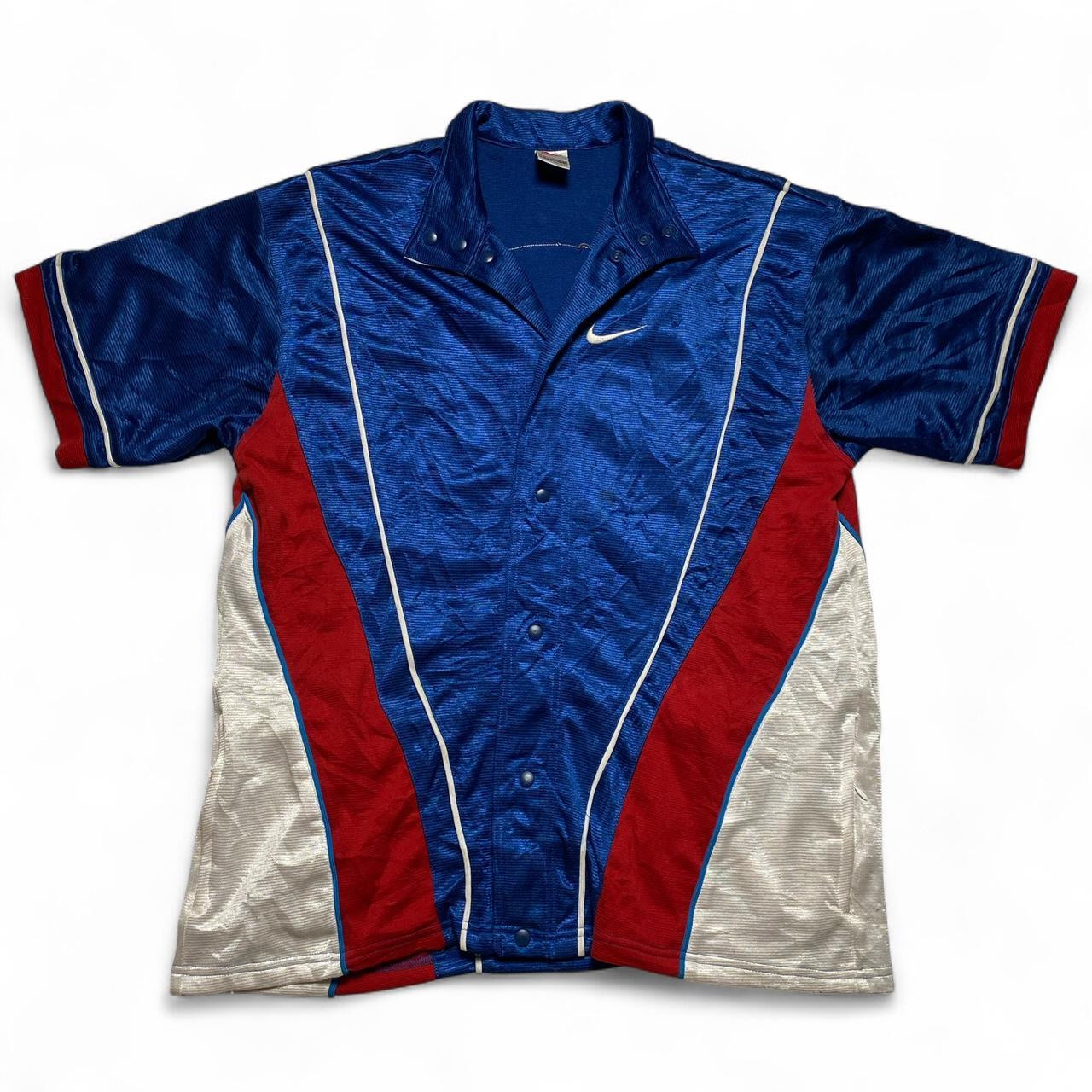 Nike Vintage 90’s Basketball Blue Red and White Button Up Polo Jersey (M)
