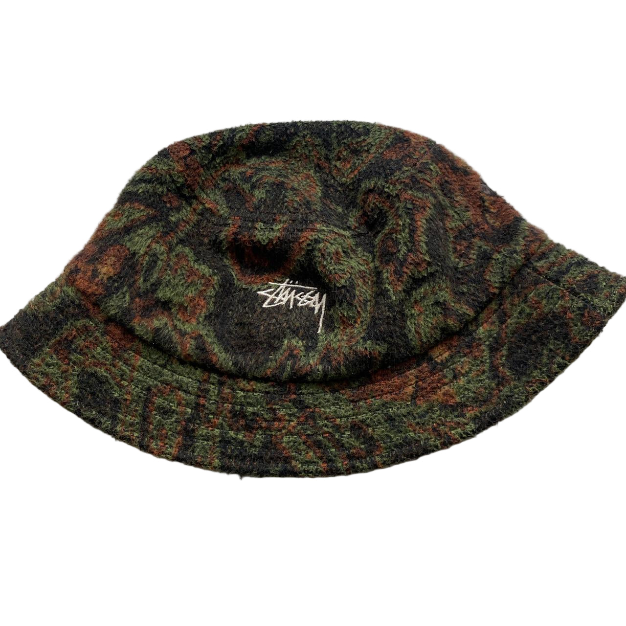 Stussy Fleece Camouflage Green and Brown Bucket Hat