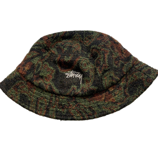 Stussy Fleece Camouflage Green and Brown Bucket Hat