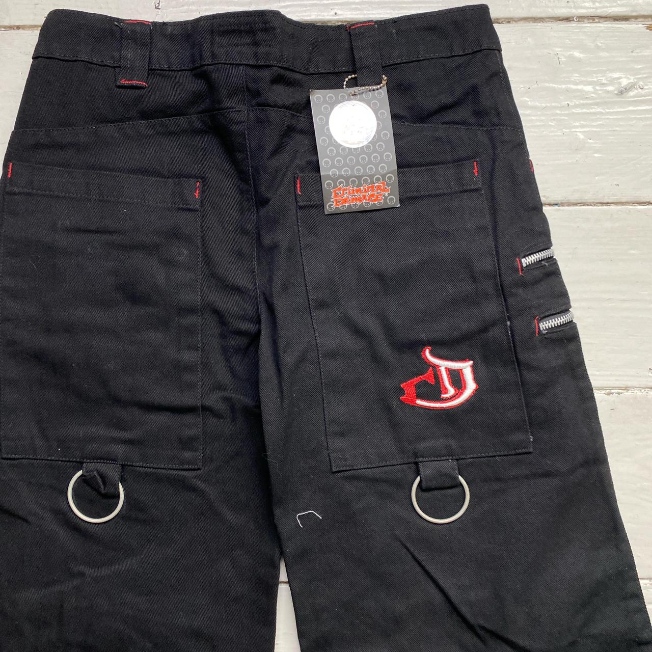 Criminal Damage Bondage Black White and Red Embroidery Baggy Jeans