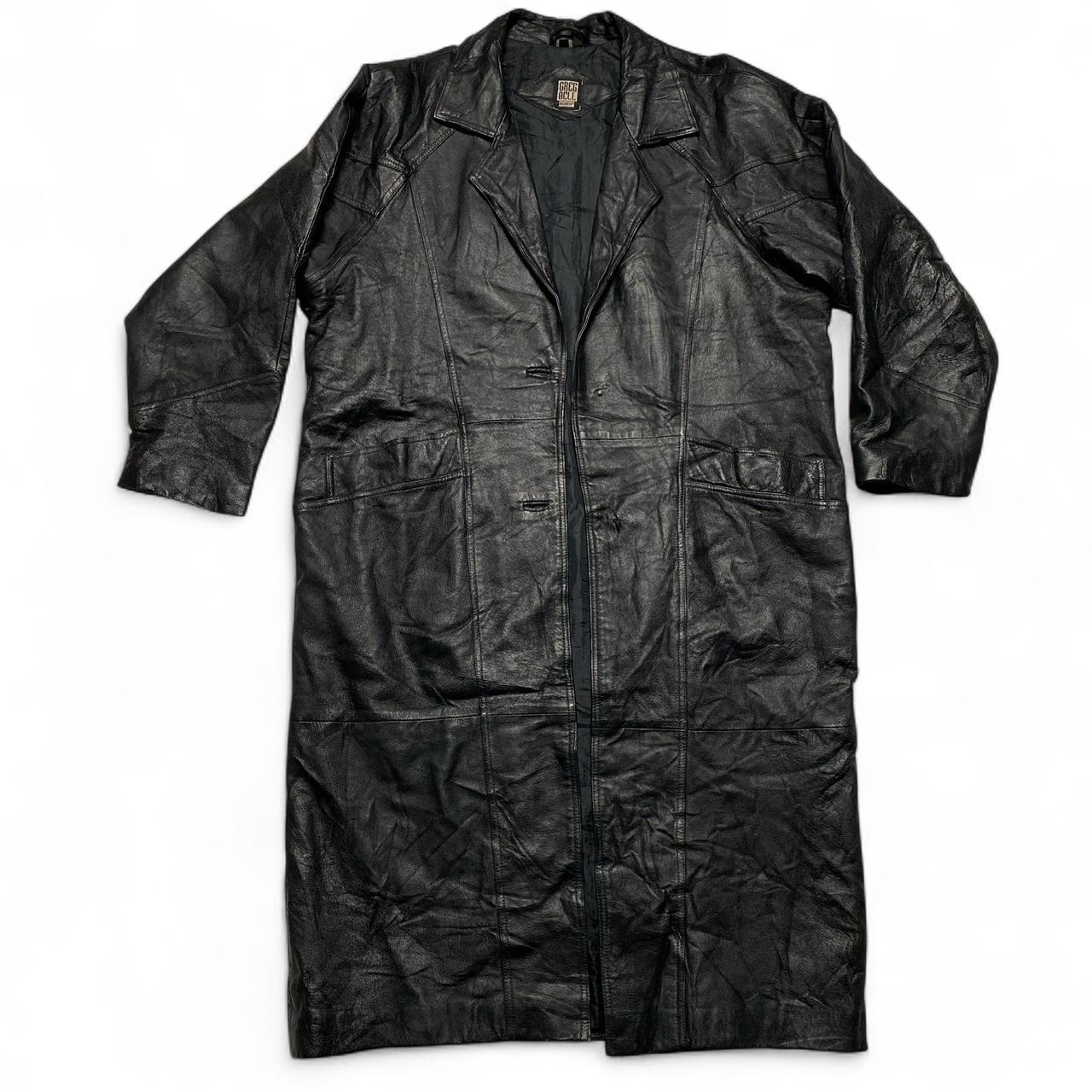 Greg Bell Black Leather Trench Coat Jacket (XL)