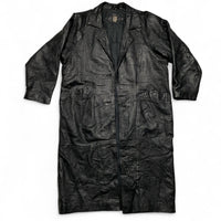 Greg Bell Black Leather Trench Coat Jacket (XL)