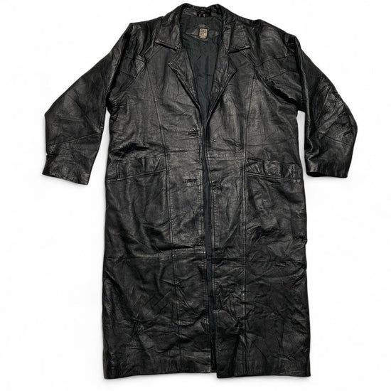Greg Bell Black Leather Trench Coat Jacket