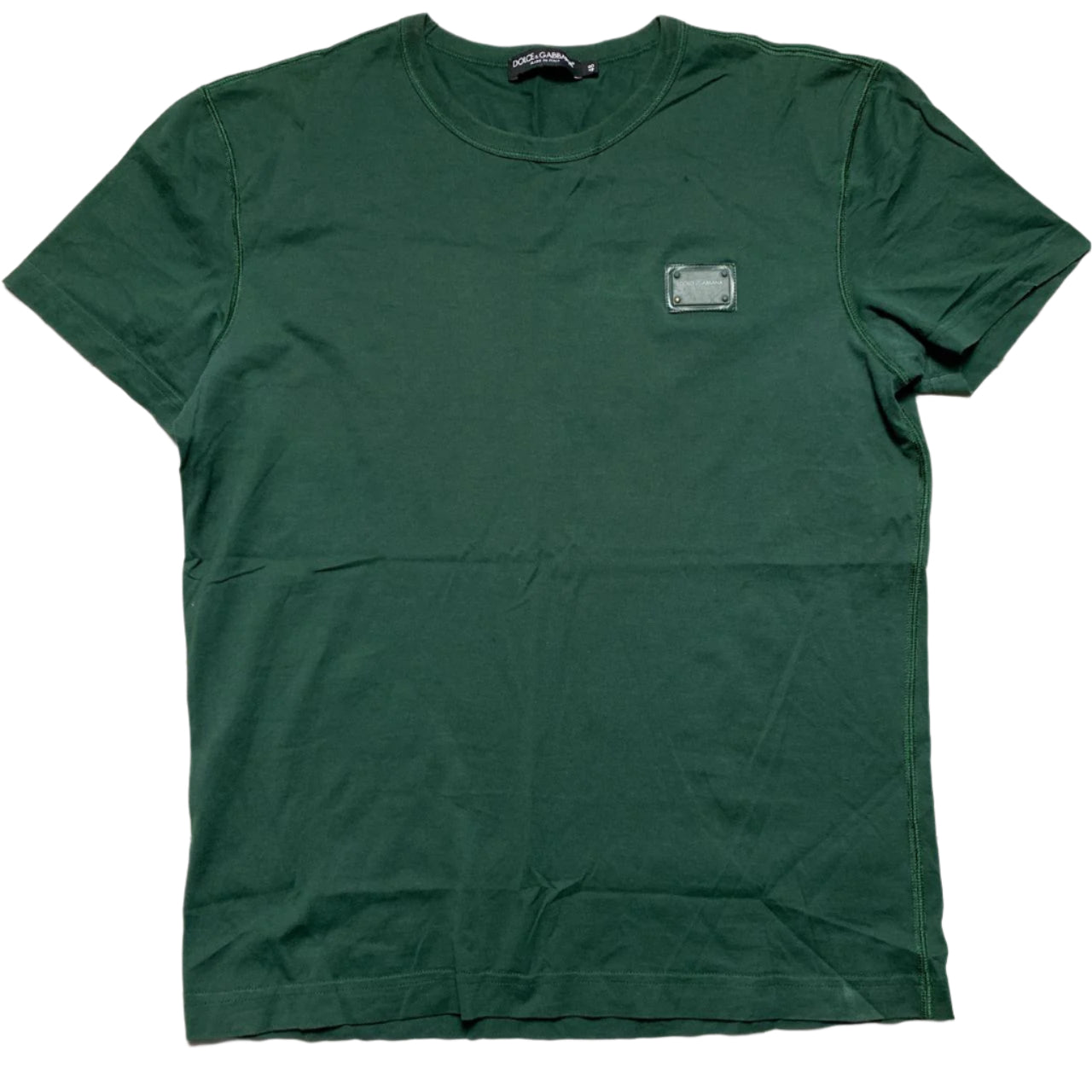 Dolce and Gabbana Plaque Reverse Weave Green T Shirt (M)