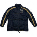 Ecko UNLTD Vintage Denim Navy and Brown Embroidery Puffer Jacket (L)
